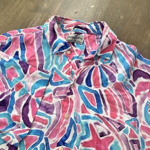 Kenny Flowers Shirt Mens Medium Hawaiian Aloha Tropical Button Up Beach Bright